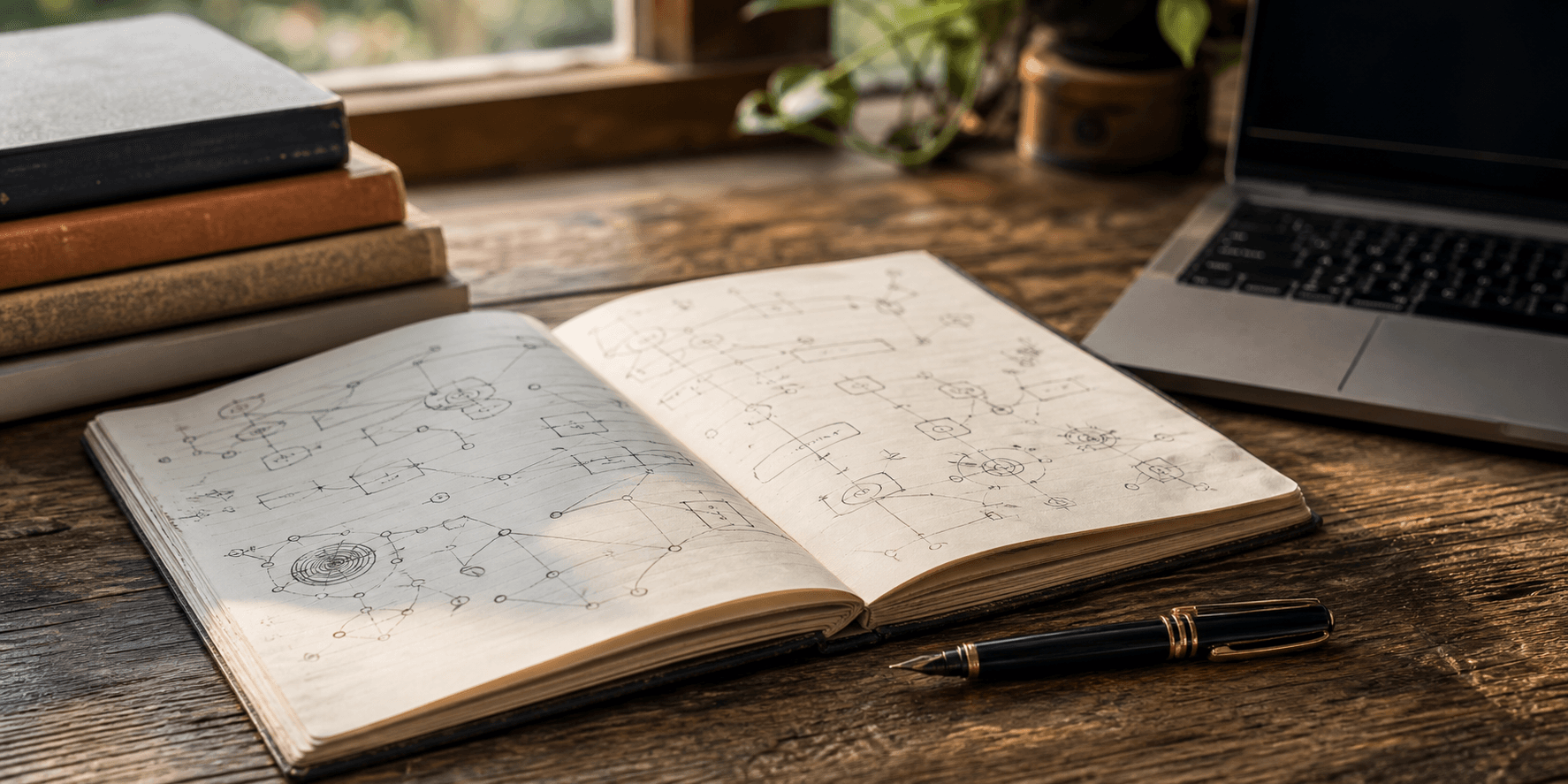Notebook with systems sketches